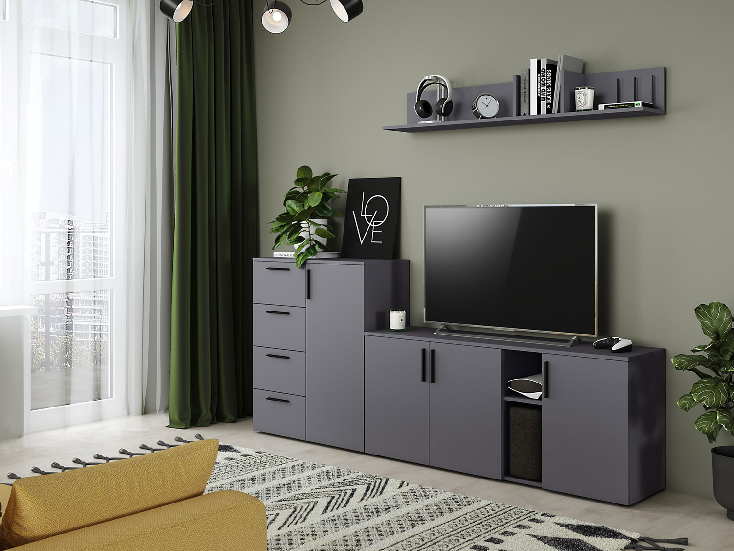 Полка Эйр 16.490, серый графит купить в Москве