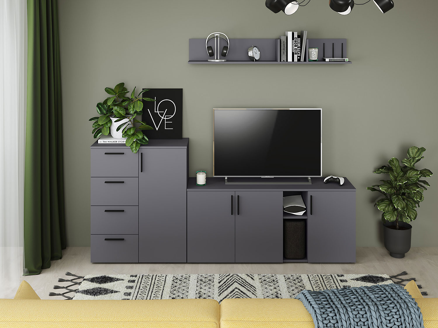 Тумба под ТВ Эйр 16.55, серый графит купить в Москве