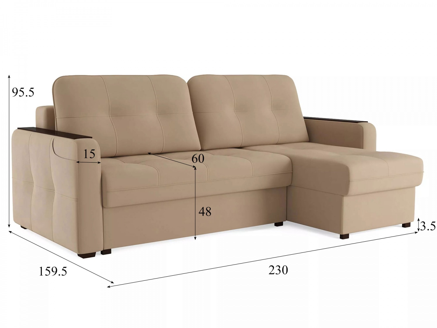 Угловой диван СМАРТ 3 Модель 063 (Velutto 05), правый купить в Москве