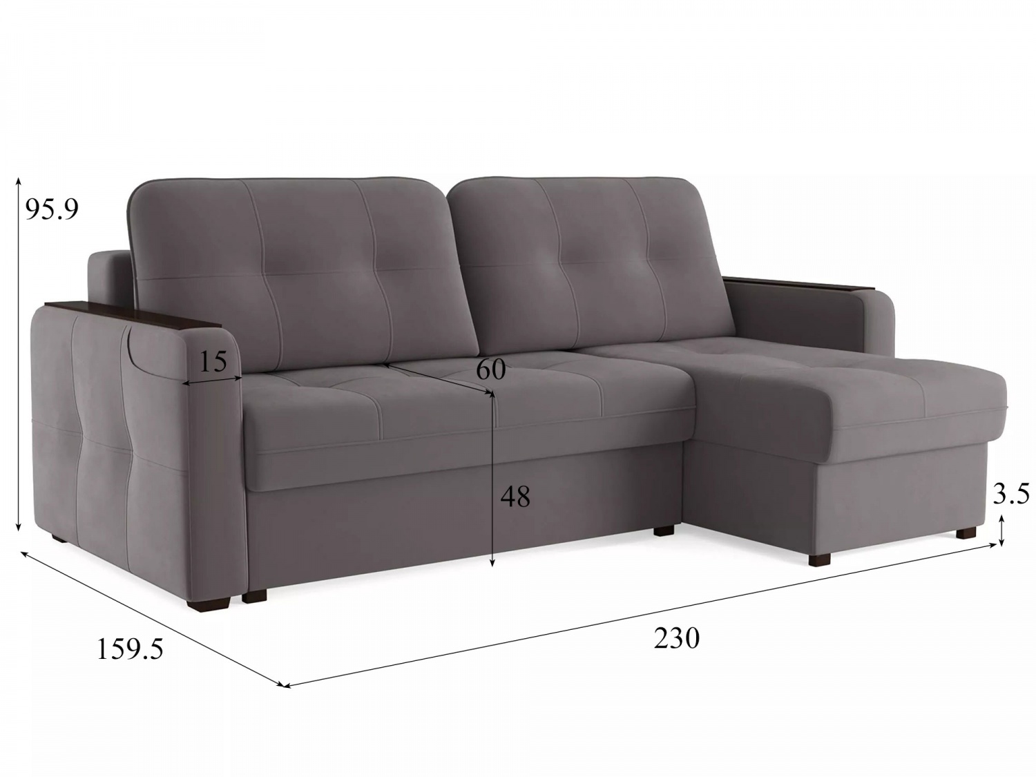 Угловой диван СМАРТ 3 Модель 063 (Velutto 19), правый купить в Москве