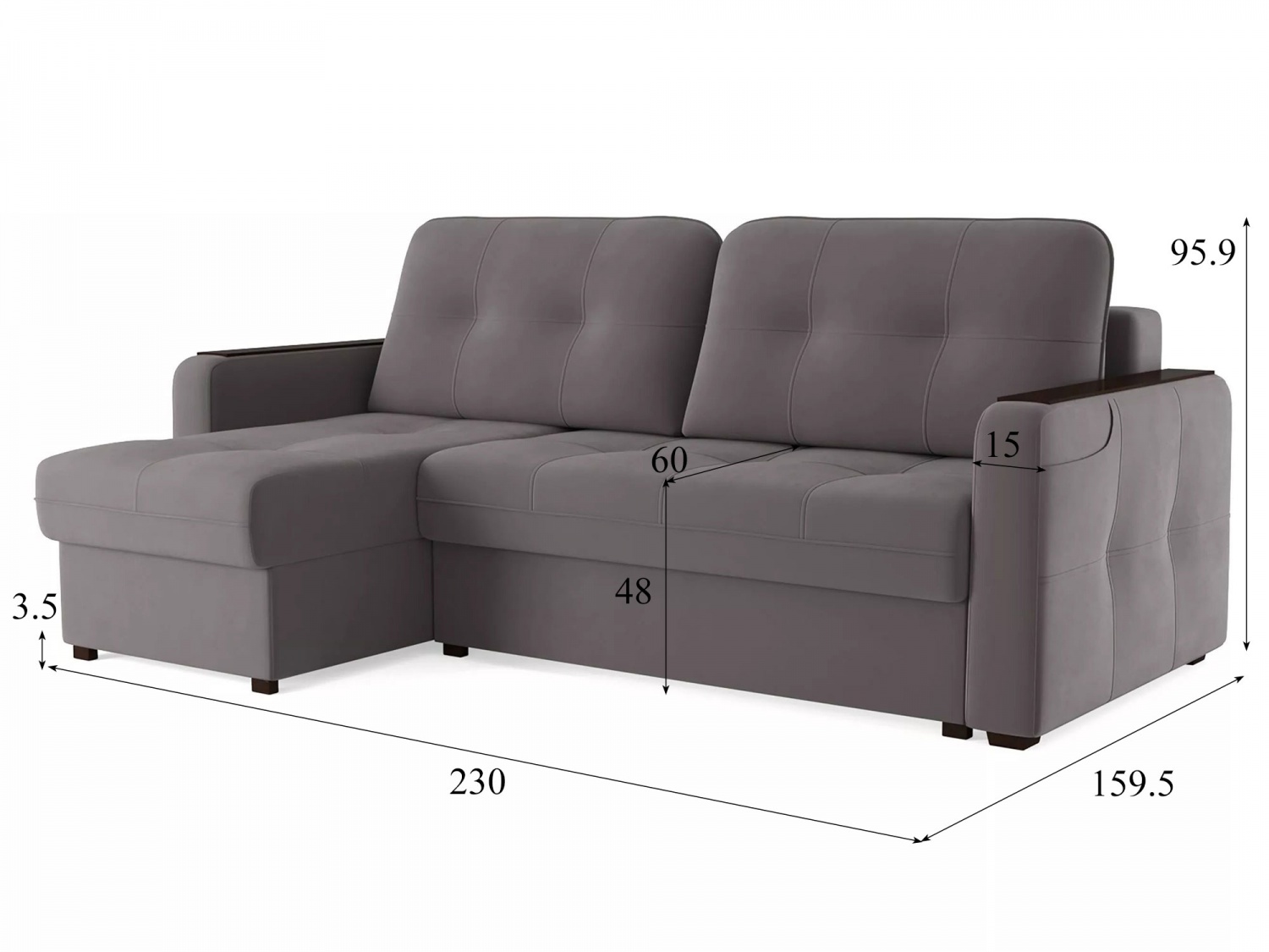 Угловой диван СМАРТ 3 Модель 063 (Velutto 19), левый купить в Москве