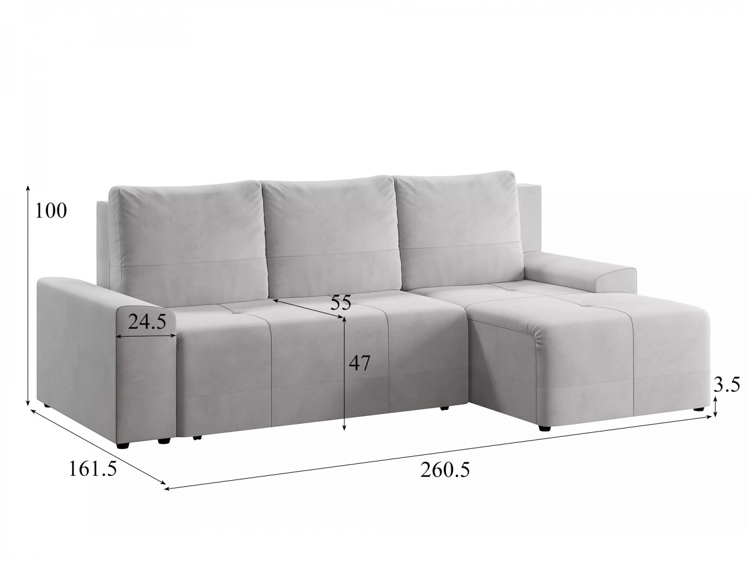 Угловой диван Альмисса Модель 001 (Ультра Смог), правый купить в Москве