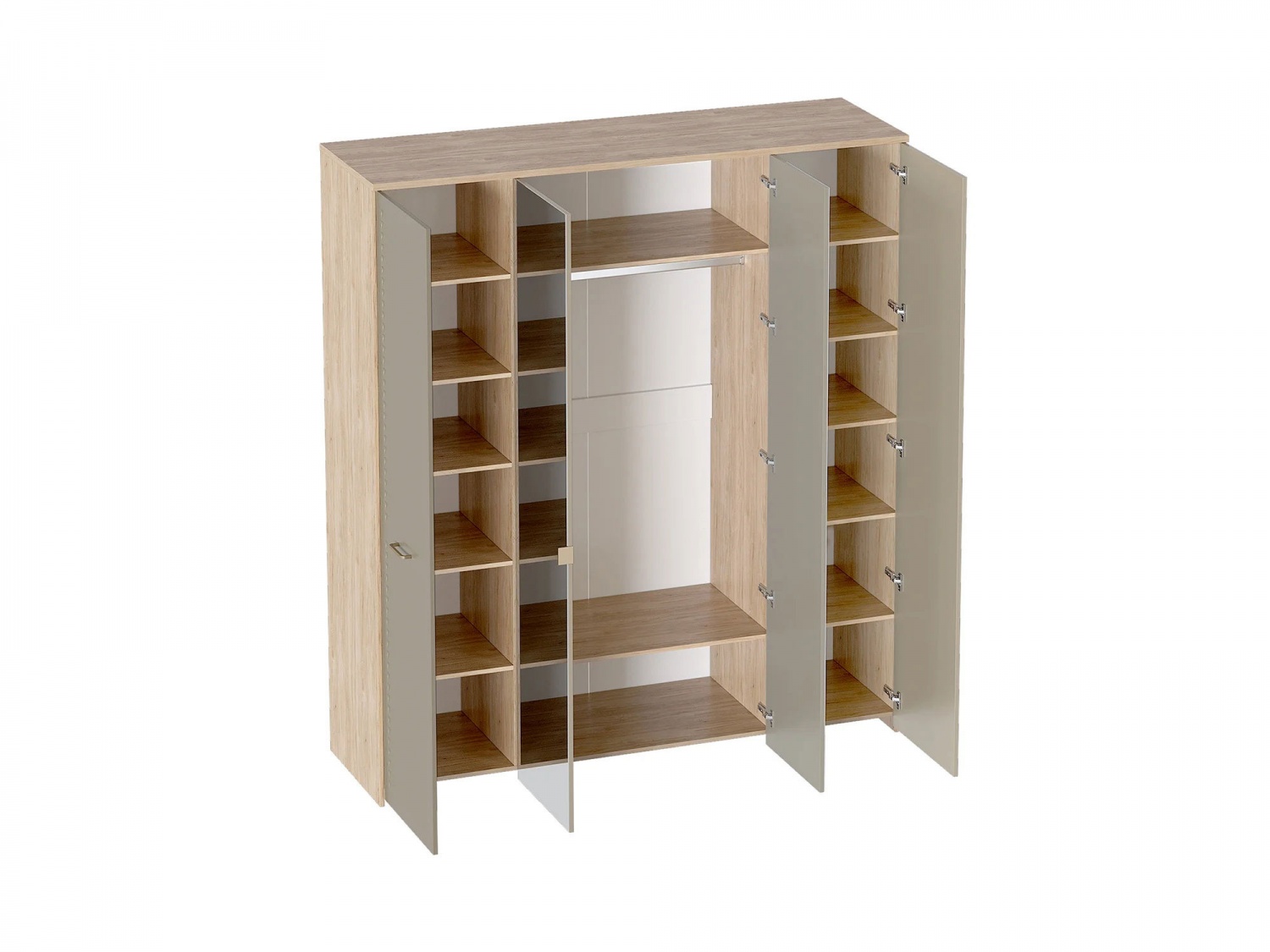 Шкаф 4-х дверный Гавана, дуб натуральный светлый + светло-серый софт купить в Москве